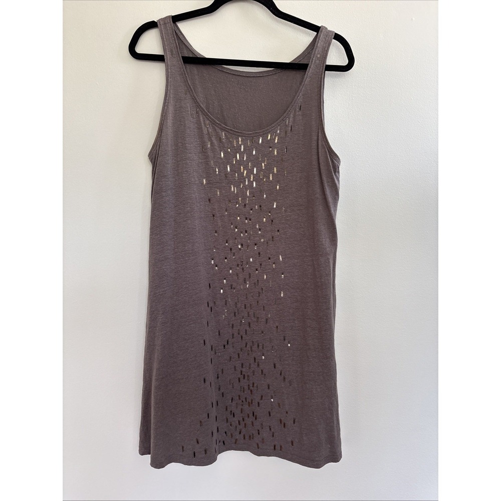 Eileen‎ Fisher Grey Linen Sequin Tank Dress Sleeveless Shift S1IZP-3 Womens Sz M